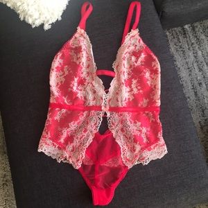 Never been worn red and white lace teddy